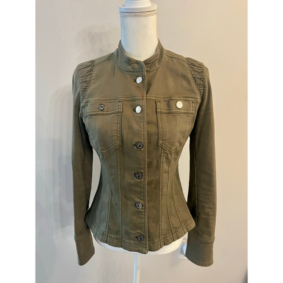 White House Black Market Corset Olive Green Seamed Pret Jacket-EUC - Picture 14 of 14